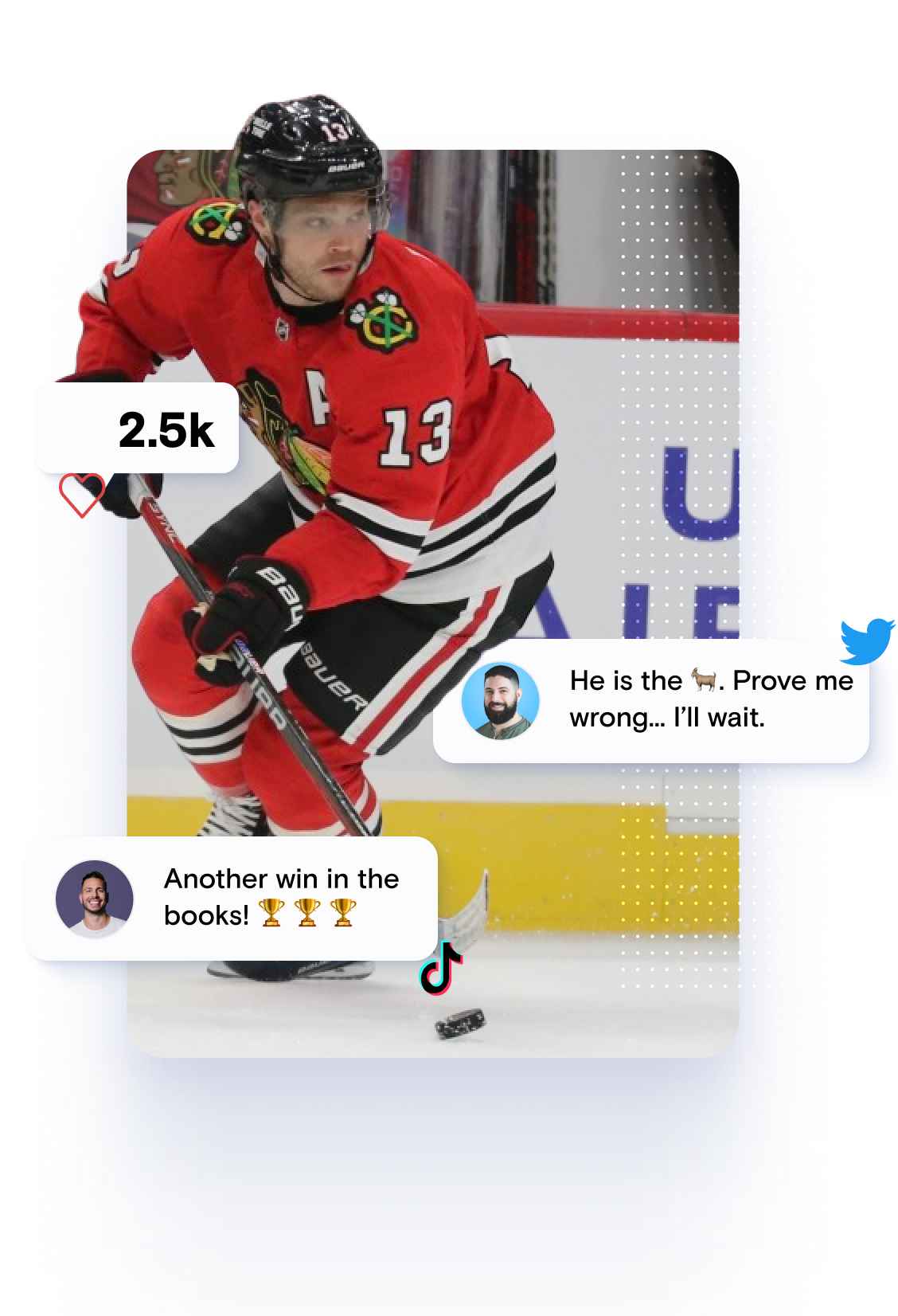 Drive fan engagement through social media including distribution to hockey players