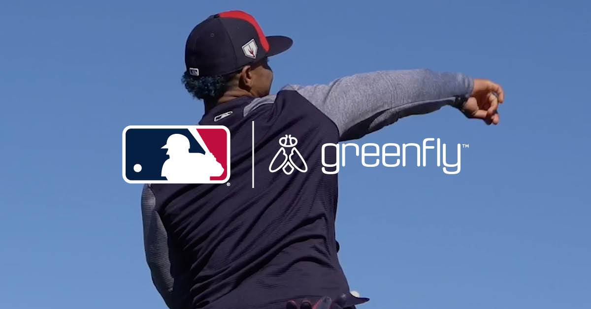 Both the Major League Baseball and Greenfly Logos featured side by side on top of a photograph of a baseball player