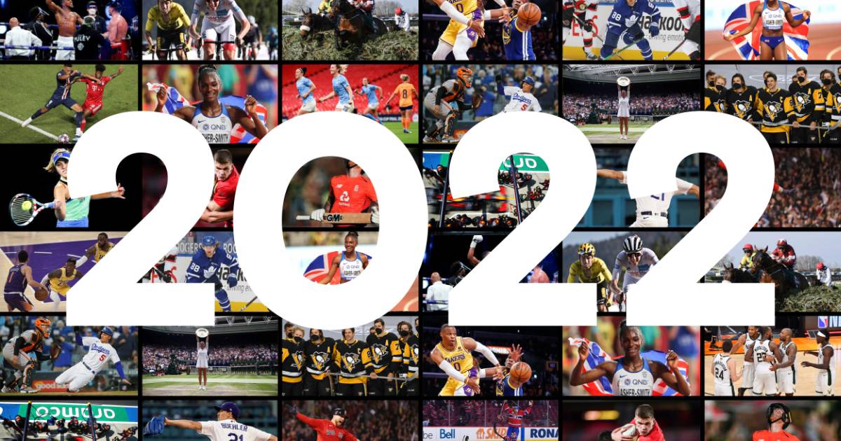 2022 over collage of sports images to indicate social media trends in sports 2022