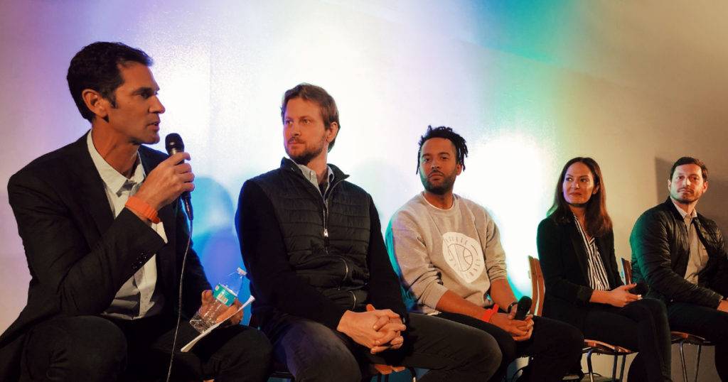 Shawn Green talking with other top sports executives at the LA is changing the game panel event.